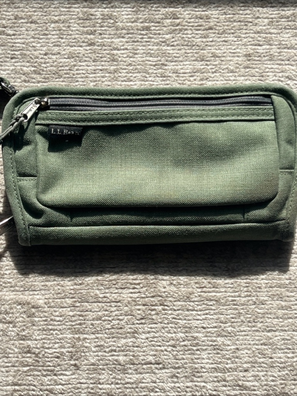 L.L. Bean Green Canvas Zip Travel Wallet